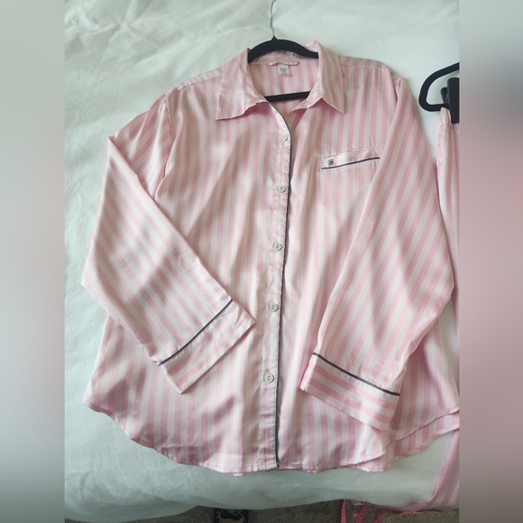 Victoria Secret Satin Afterhours Pajama PJ Set PINK ICONIC STRIPE Large - Picture 11 of 17